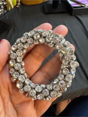 White House Black Market Silver-Tone Crystal Cluster Bracelet